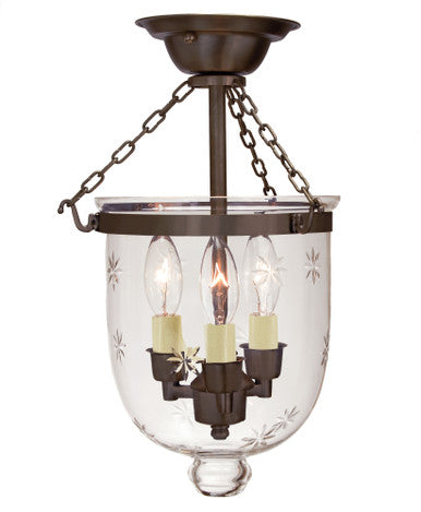 JVI Designs Small Semi Flush Bell Jar Lantern With Star Glass in Oil rubbed bronze 1016-08