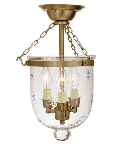 JVI Designs Small Semi Flush Bell Jar Lantern With Star Glass in Satin Brass 1016-10