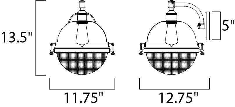 Maxim Portside 12" Outdoor Wall Sconce in Oil Rubbed Bronze / Antique Brass 10186OIAB