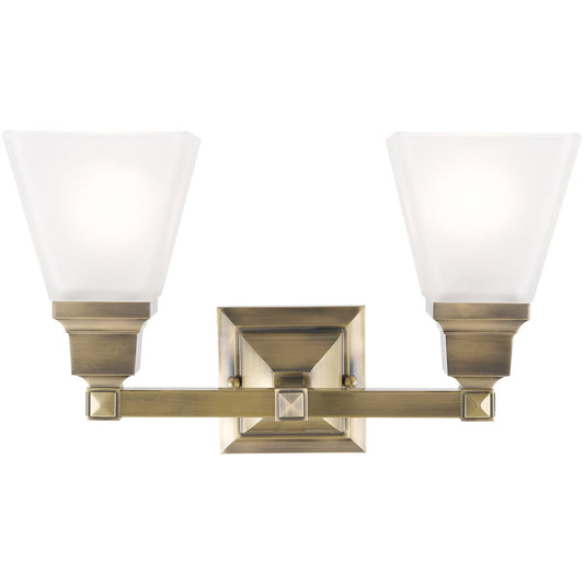 Livex Lighting Mission Collection 2 Light Antique Brass Bath Light in Antique Brass 1032-01