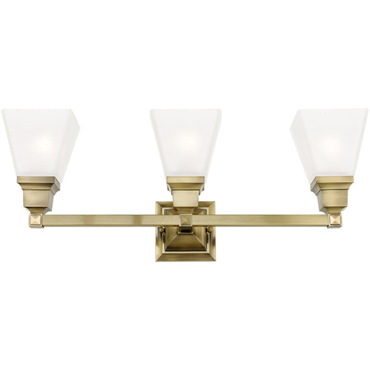 Livex Lighting Mission Collection 3 Light Antique Brass Bath Light in Antique Brass 1033-01