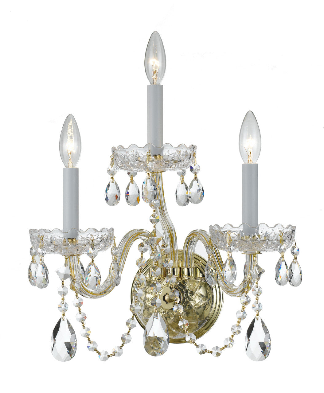 Crystorama Traditional Crystal 3 Light Hand Cut Crystal Polished Brass Wall Mount 1033-PB-CL-MWP