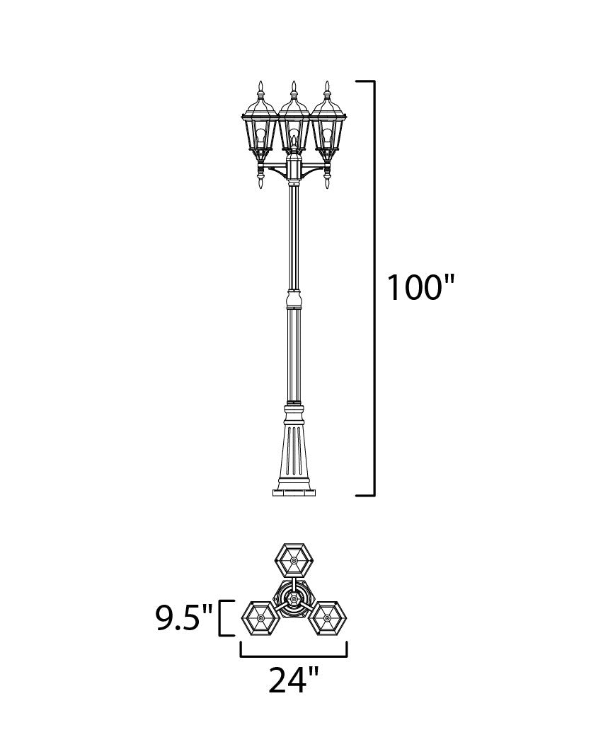 Maxim 3-Light Outdoor Pole/Post Lantern in Black 1105BK