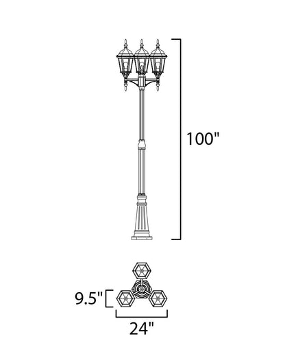 Maxim 3-Light Outdoor Pole/Post Lantern in Black 1105BK