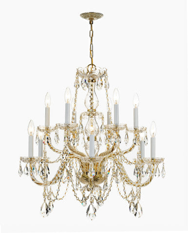 Crystorama Traditional Crystal 12 Light Clear Italian Crystal Historic Polished Brass Chandelier 1135-PB-CL-I