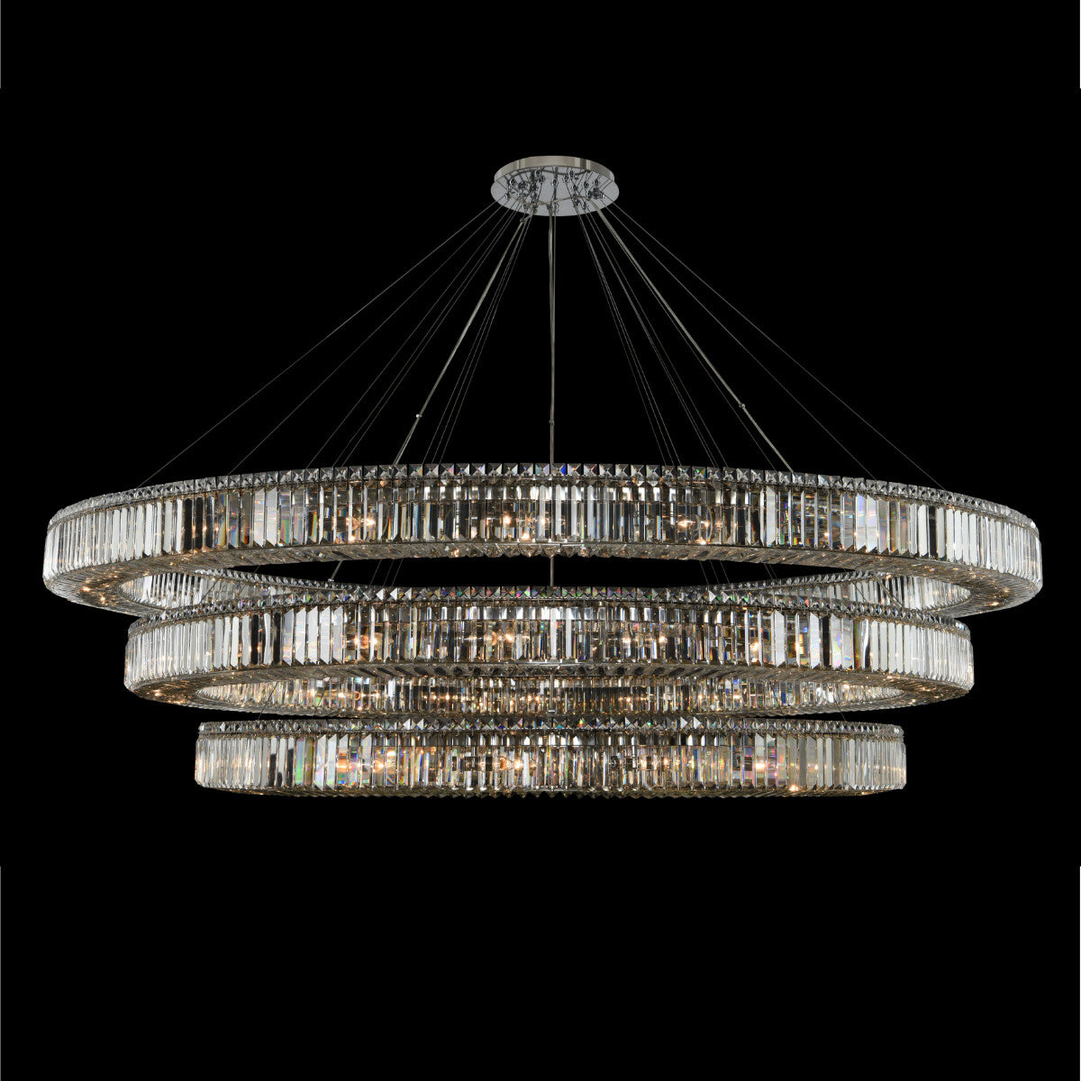 Allegri Crystal Rondelle (60 + 72 + 84) Inch 3 Tier Pendant in Chrome 11715-010-FR001