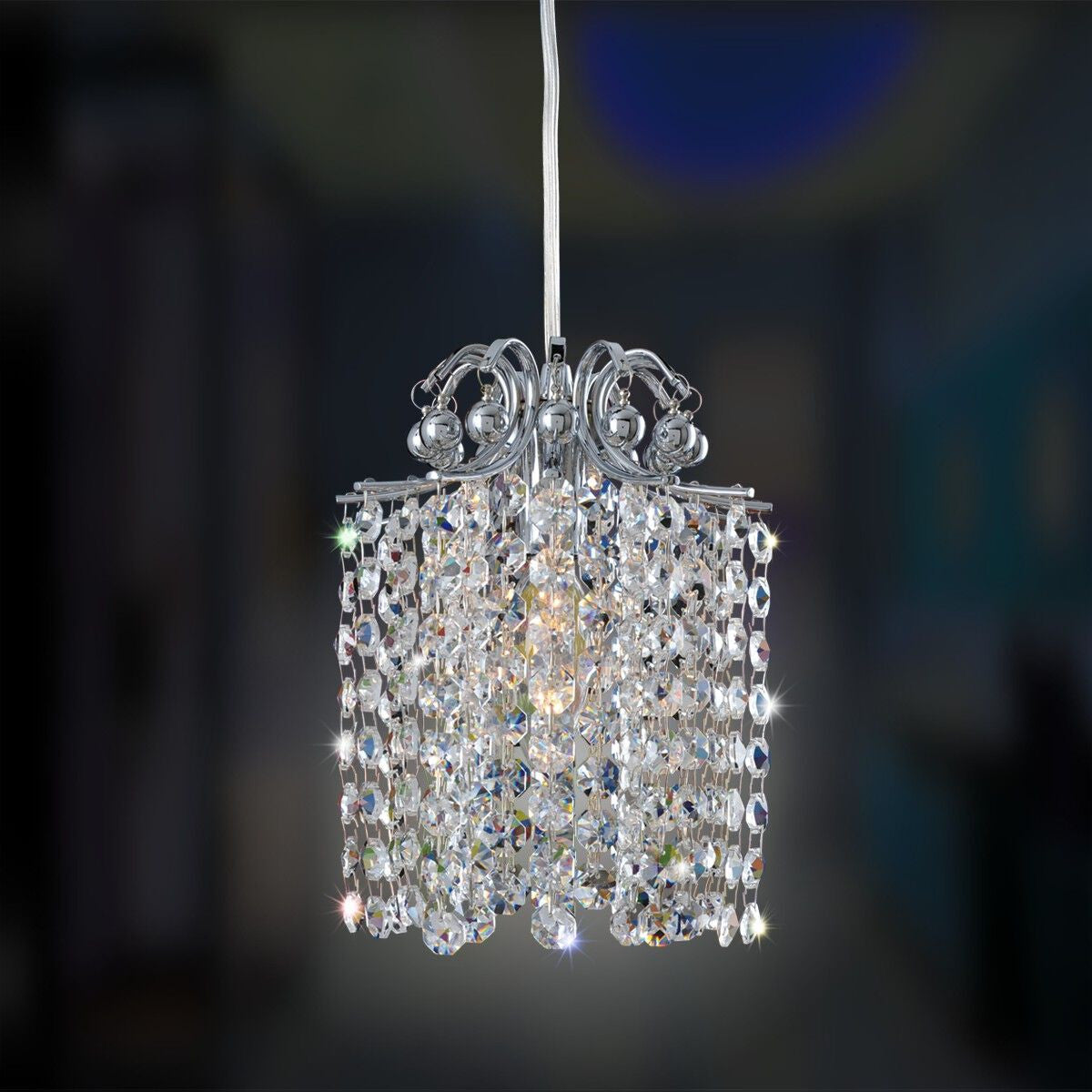 Allegri Crystal Milieu 1 Light Mini Pendant in Chrome 11761-010-FR001