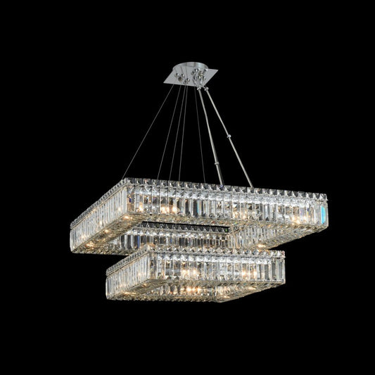 Allegri Crystal Quadro (18 + 27) Inch 2 Tier Pendant in Chrome 11782-010-FR001