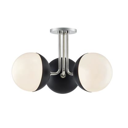 Mitzi 3 Light Semi Flush in Polished Nickel/Black H344603-PN/BK