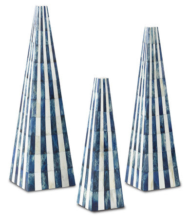 Currey & Co. Ossian Blue Obelisk Set of 3 1200-0197