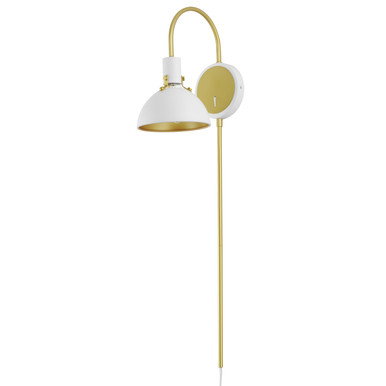 Maxim Dawn Pin Up Wall Sconce in White/Satin Brass 12041WTSBR