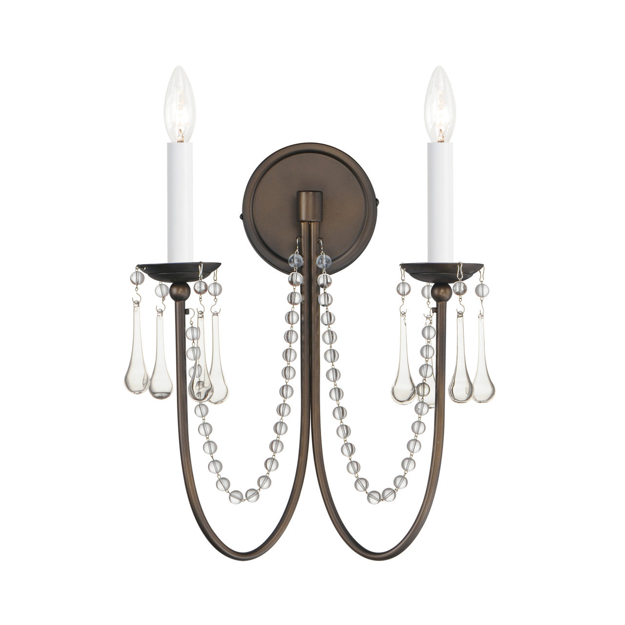 Maxim Plumette 2-Light Wall Sconce w Crystal in Chestnut Bronze 12161CHB/CRY