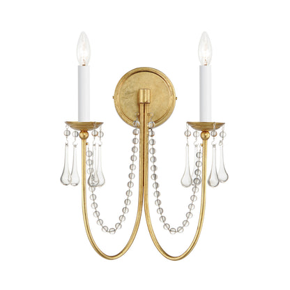 Maxim Plumette 2-Light Wall Sconce w Crystal in Gold Leaf 12161GL/CRY