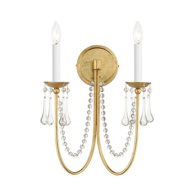 Maxim Plumette 2-Light Wall Sconce w Crystal in Gold Leaf 12161GL/CRY