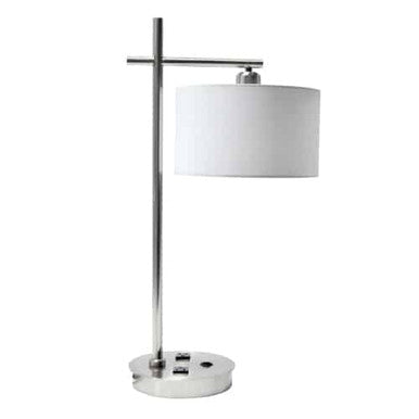 Dainolite 1 Light Incandescent Table Lamp with USB Port and Receptacle, Satin Chrome Finish 131T-SC