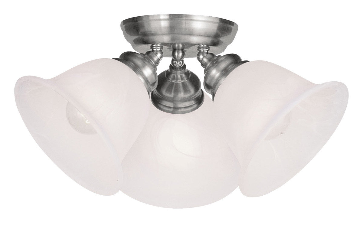 Livex Lighting Essex Collection 3 Light Brushed Nickel Ceiling Mount in Brushed Nickel 1358-91