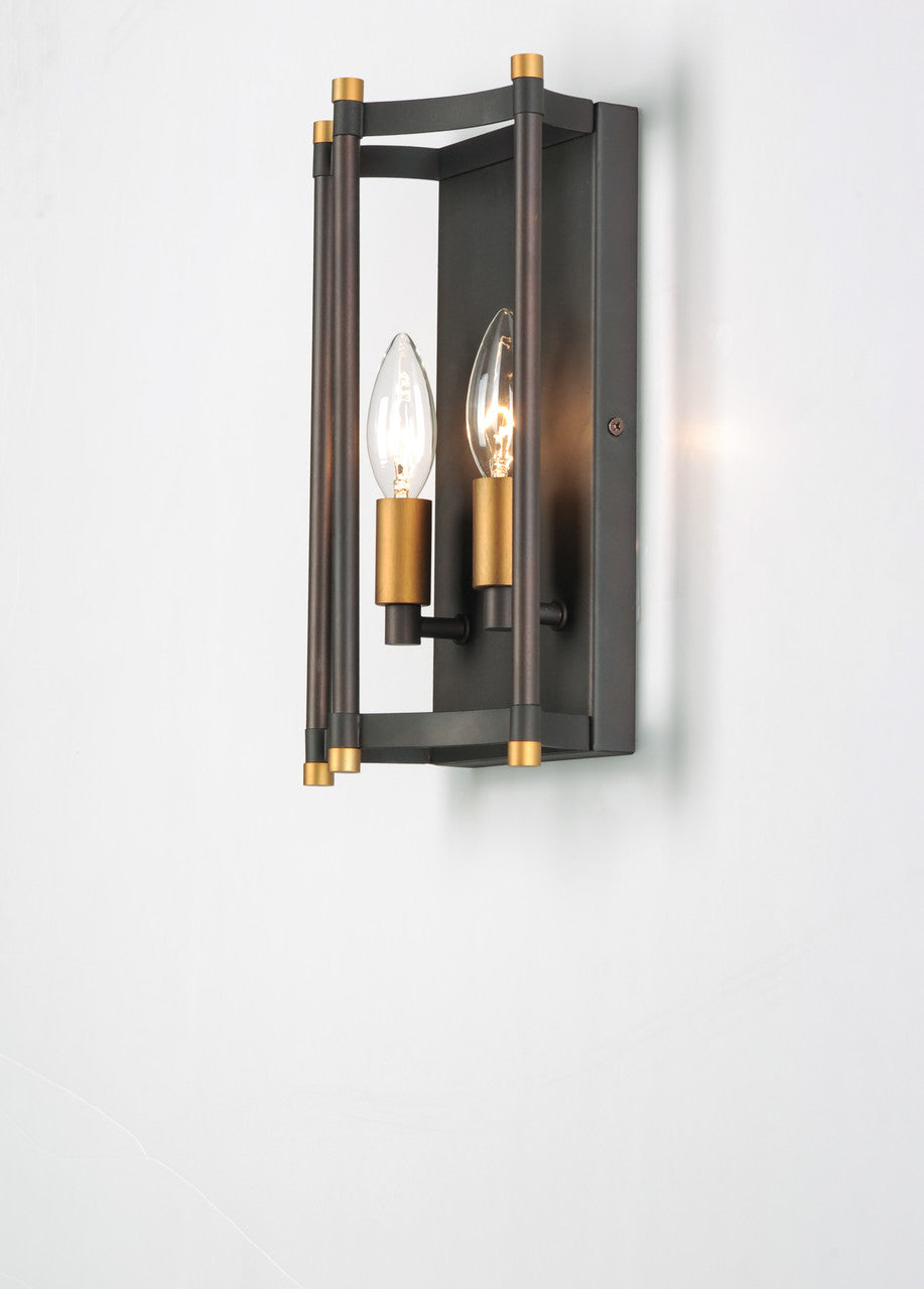 Maxim Wellington 2-Light Wall Sconce in Oil Rubbed Bronze / Antique Brass 13599OIAB