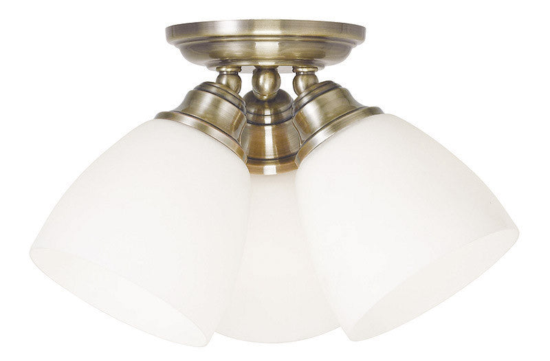 Livex Lighting Somerville Collection 3 Light Antique Brass Ceiling Mount in Antique Brass 13664-01