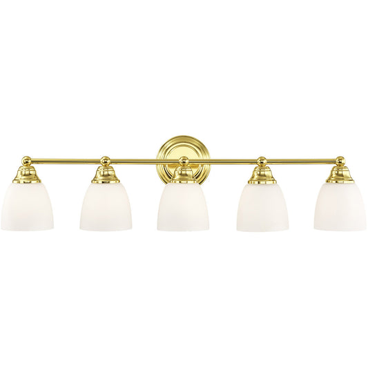 Livex Lighting Somerville Collection 5 Light Polished Brass Bath Light in Polished Brass 13665-02