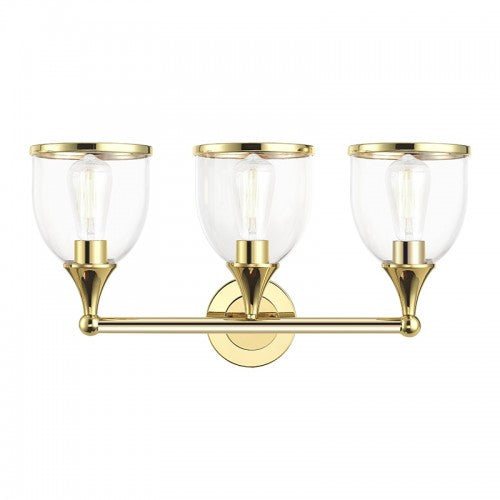 Livex Lighting Ashridge 3 Light Polished Brass Vanity Sconce with Mouth Blown Clear Glass 14133-02