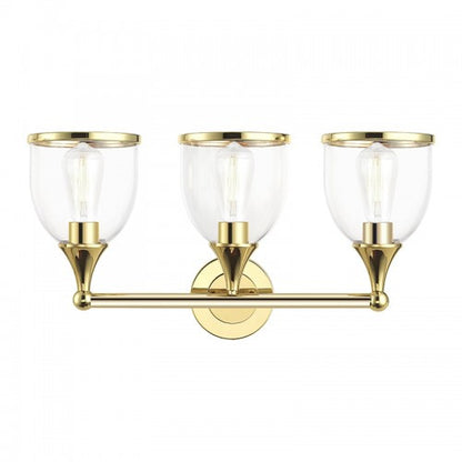 Livex Lighting Ashridge 3 Light Polished Brass Vanity Sconce with Mouth Blown Clear Glass 14133-02