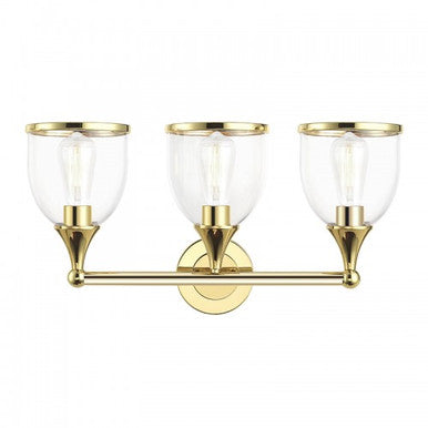 Livex Lighting Ashridge 3 Light Polished Brass Vanity Sconce with Mouth Blown Clear Glass 14133-02