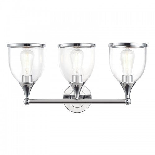 Livex Lighting Ashridge 3 Light Polished Chrome Vanity Sconce with Mouth Blown Clear Glass 14133-05