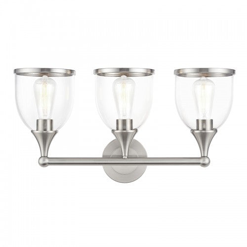 Livex Lighting Ashridge 3 Light Brushed Nickel Vanity Sconce with Mouth Blown Clear Glass 14133-91