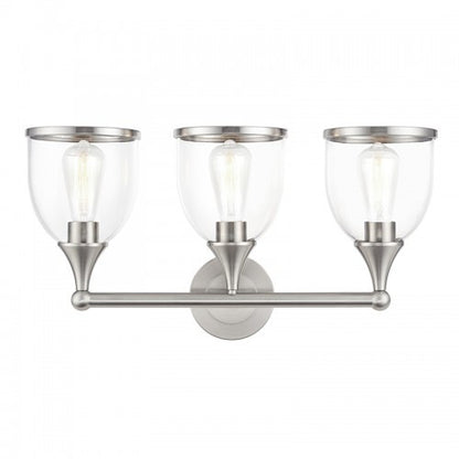 Livex Lighting Ashridge 3 Light Brushed Nickel Vanity Sconce with Mouth Blown Clear Glass 14133-91