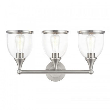 Livex Lighting Ashridge 3 Light Brushed Nickel Vanity Sconce with Mouth Blown Clear Glass 14133-91