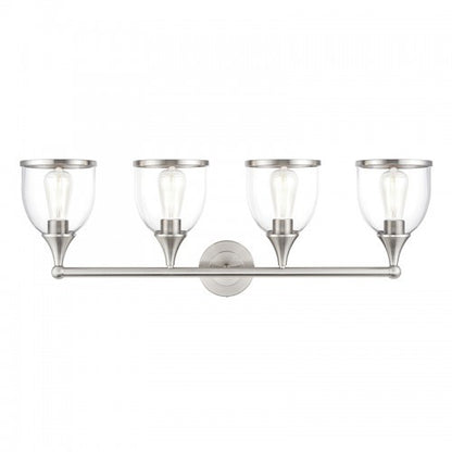 Livex Lighting Ashridge 4 Light Brushed Nickel Large Vanity Sconce with Mouth Blown Clear Glass 14134-91