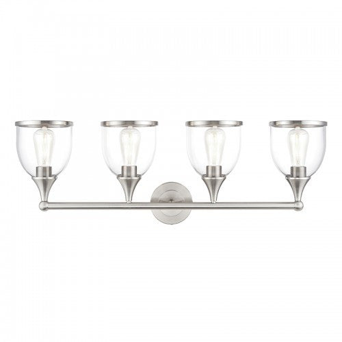 Livex Lighting Ashridge 4 Light Brushed Nickel Large Vanity Sconce with Mouth Blown Clear Glass 14134-91