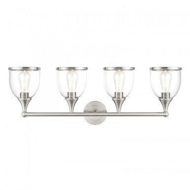 Livex Lighting Ashridge 4 Light Brushed Nickel Large Vanity Sconce with Mouth Blown Clear Glass 14134-91