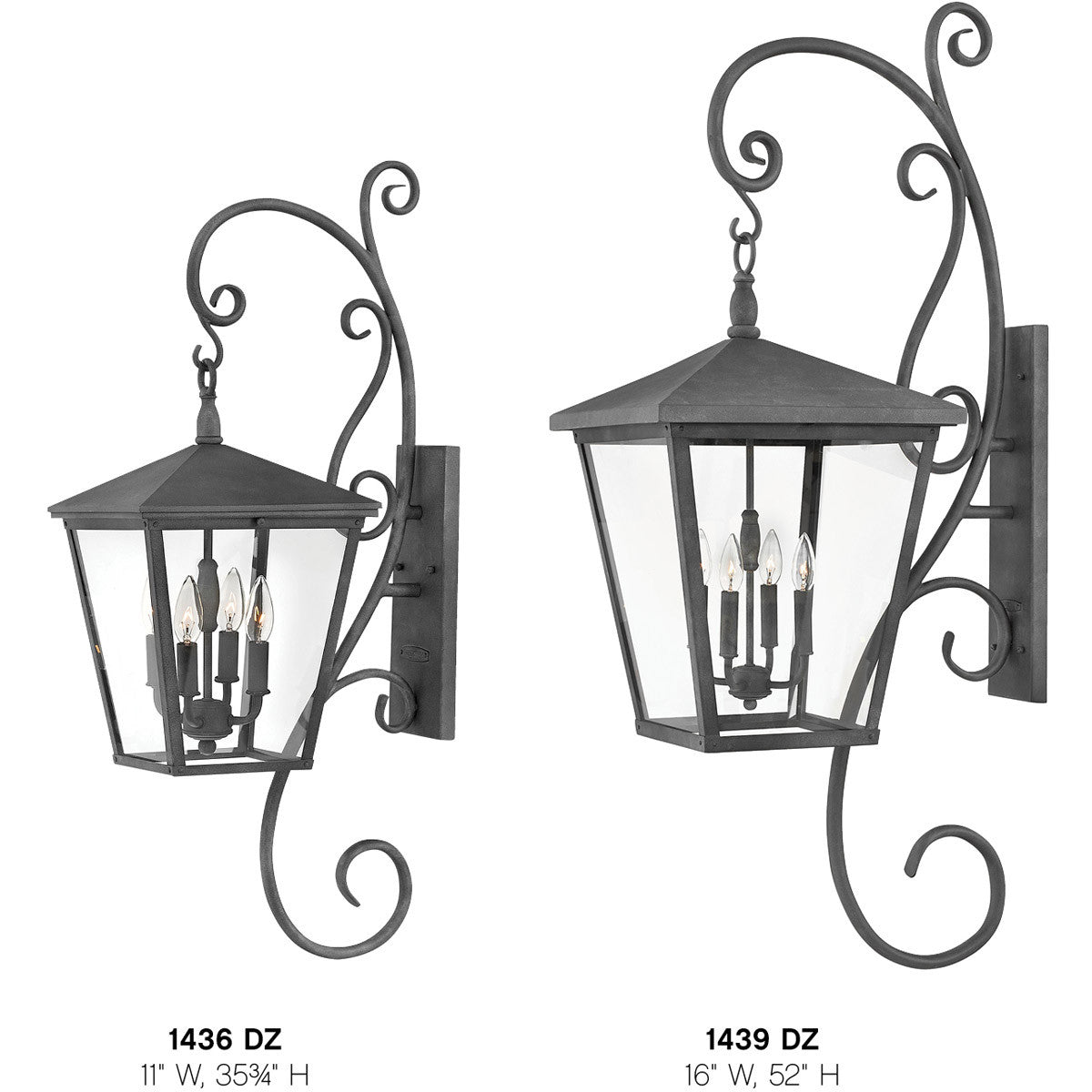 Hinkley Lighting Trellis Large Wall Mount Lantern with Scroll Aged Zinc 1436DZ