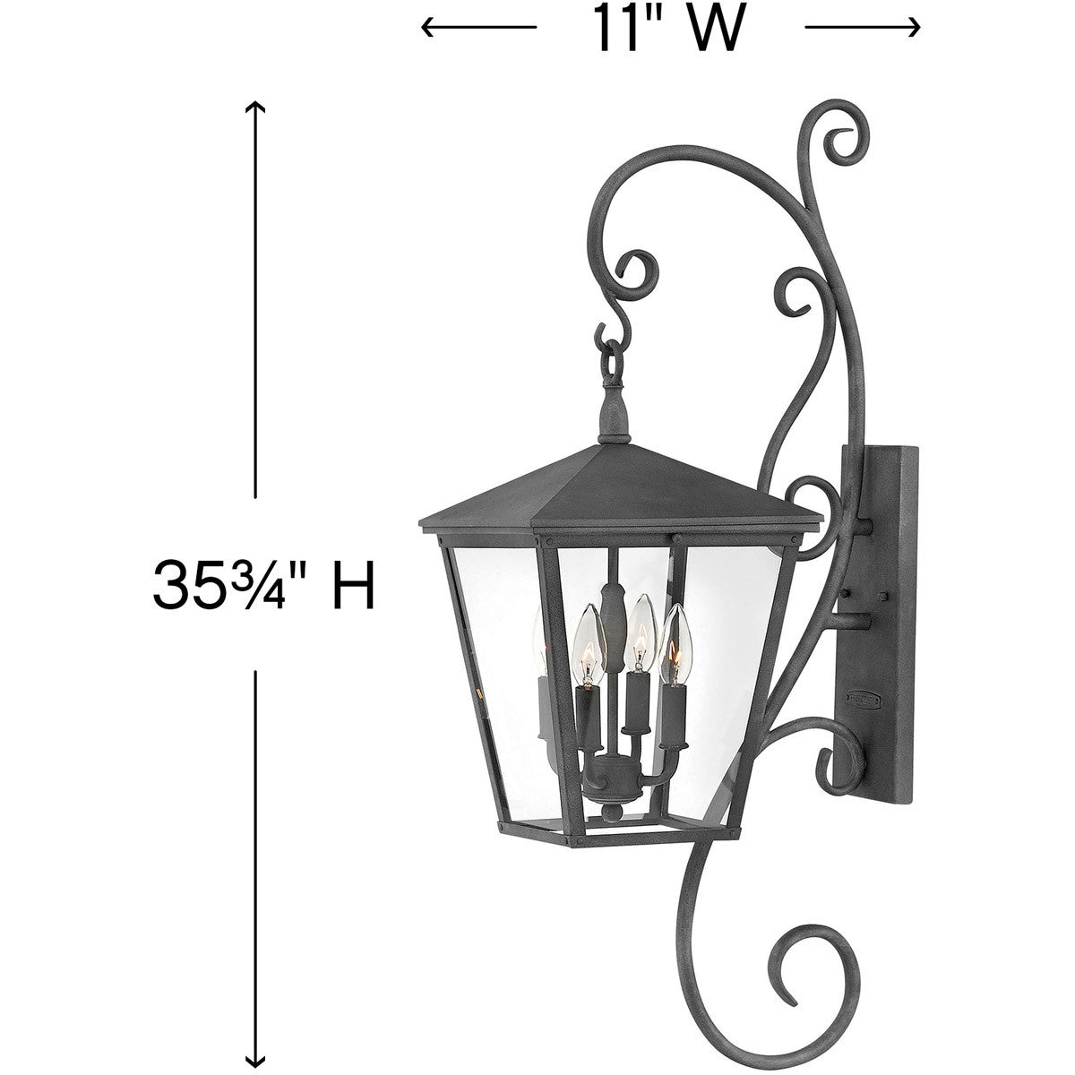 Hinkley Lighting Trellis Large Wall Mount Lantern with Scroll Aged Zinc 1436DZ