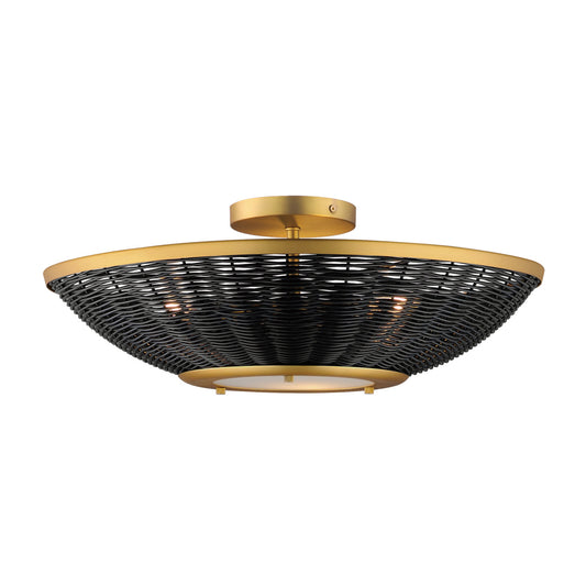 Maxim Rattan 20" Wall Sconce/Semi Flush Mount in Natural Aged Brass 14460BRNAB