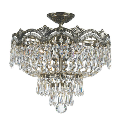 Crystorama Majestic 3 Light Clear Italian Crystal Historic Brass Ceiling Mount 1483-HB-CL-I