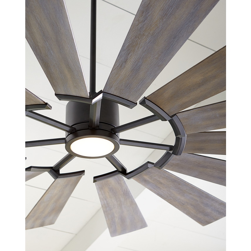 Visual Comfort Fan Prairie 72" LED Ceiling Fan - Aged Pewter with Distressed Grey Weathered Oak Blades, Handheld Remote, 6-speed, Reverse and Dimmer, indoor/outdoor 14PRR72AGPD