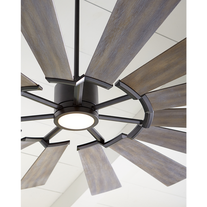 Visual Comfort Fan Prairie 72" LED Ceiling Fan - Aged Pewter with Distressed Grey Weathered Oak Blades, Handheld Remote, 6-speed, Reverse and Dimmer, indoor/outdoor 14PRR72AGPD