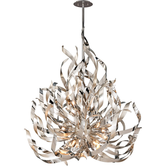 Corbett Lighting Graffiti Chandelier in Silver Leaf Polished Stainless 154-412