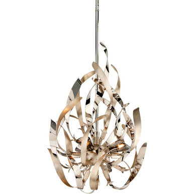 Corbett Lighting Graffiti Pendant in Silver Leaf Polished Stainless 154-43-SL/SS