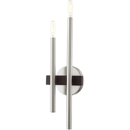 Livex Lighting Denmark Collection 2 Lt Brushed Nickel Wall Sconce in Brushed Nickel with Bronze Accents 15582-91