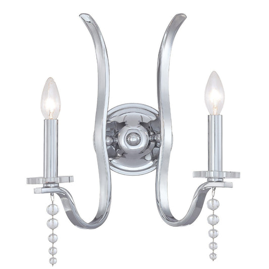 Crystorama Flow 2 Light Crystal Polished Chrome Wall Mount 1582-CH