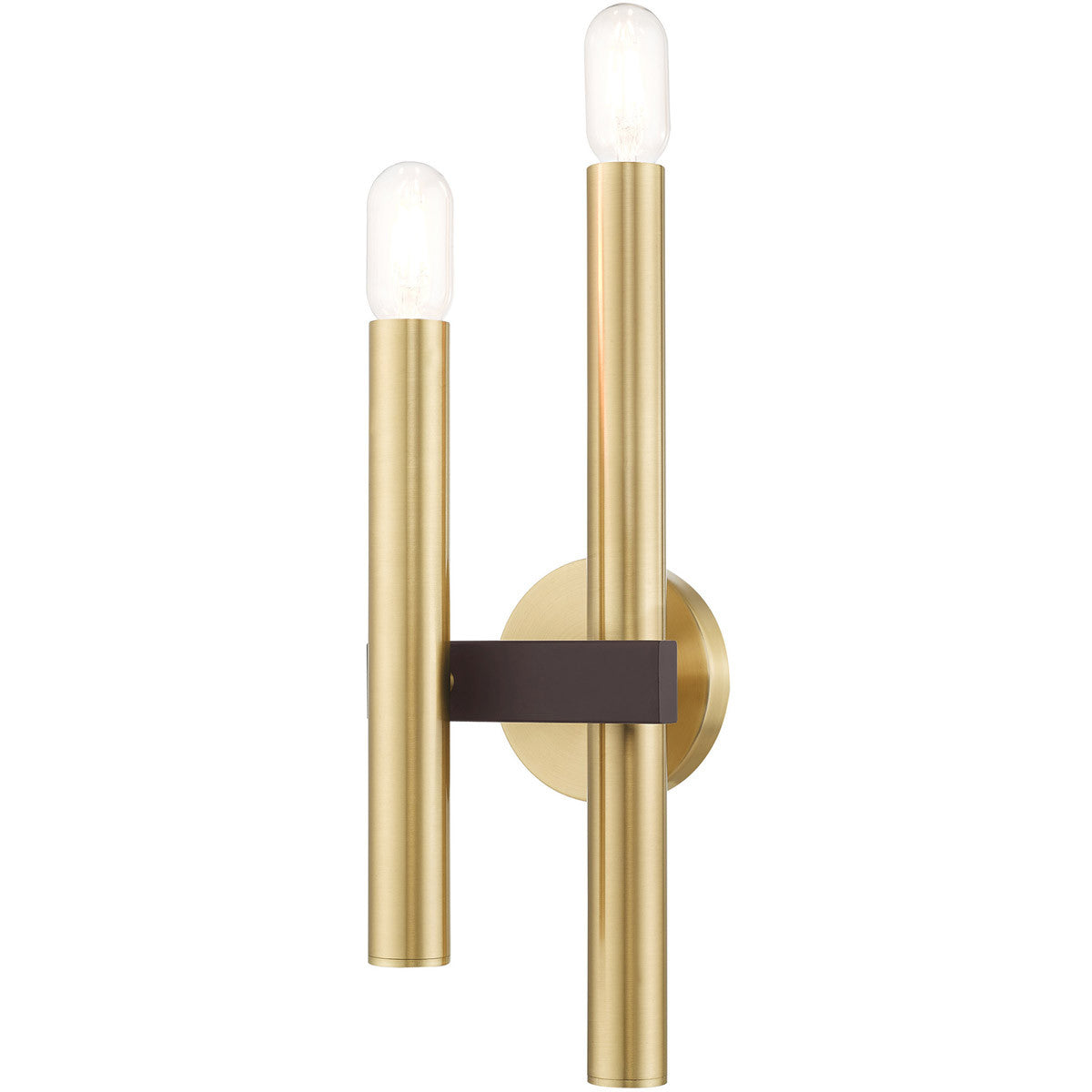 Livex Lighting Helsinki Collection 2 Lt Satin Brass & Bronze Wall Sconce in Satin Brass with Bronze Accents 15832-12