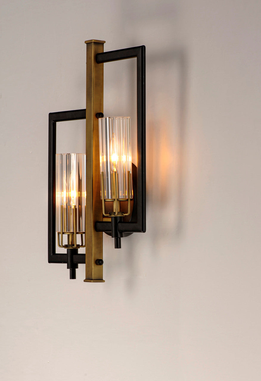 Maxim Flambeau 2-Light Wall Sconce in Black / Antique Brass 16112CLBKAB