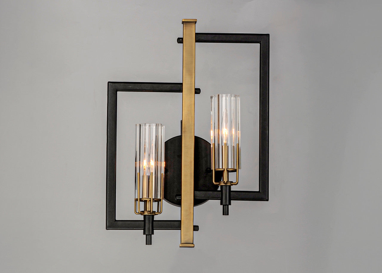 Maxim Flambeau 2-Light Wall Sconce in Black / Antique Brass 16112CLBKAB