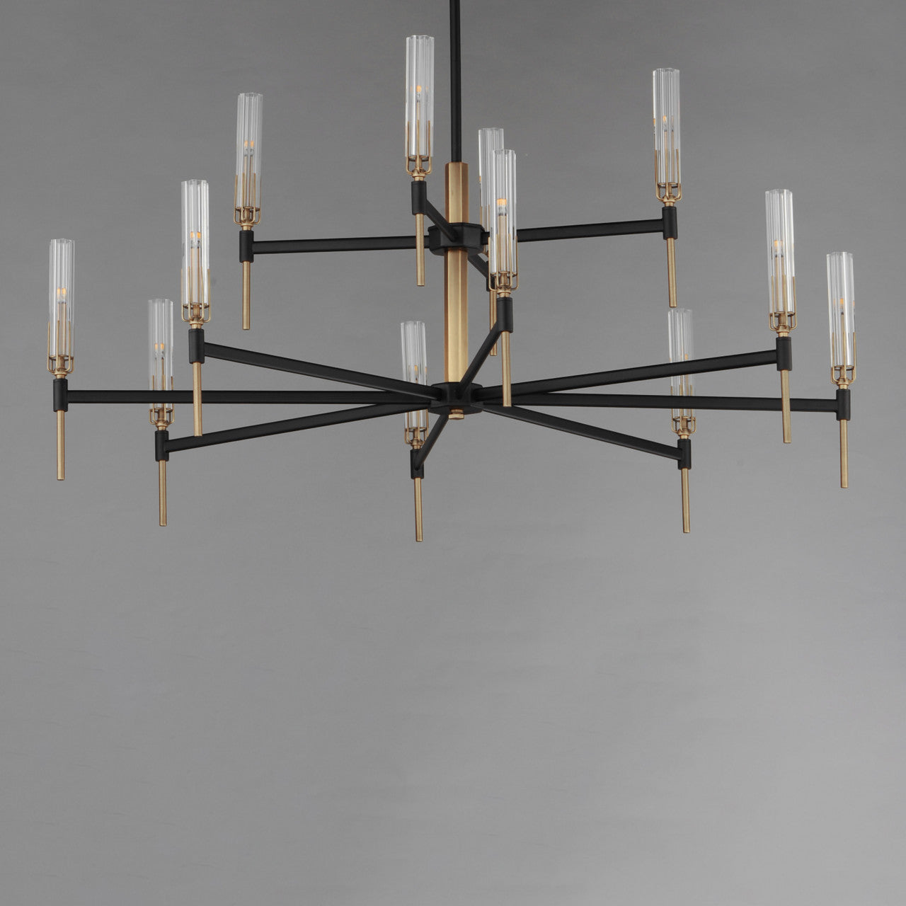 Maxim Flambeau 12-Light 2-Tier LED Chandelier in Black / Antique Brass 16129CLBKAB