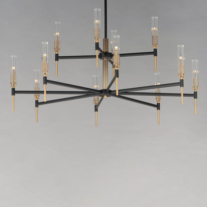 Maxim Flambeau 12-Light 2-Tier LED Chandelier in Black / Antique Brass 16129CLBKAB