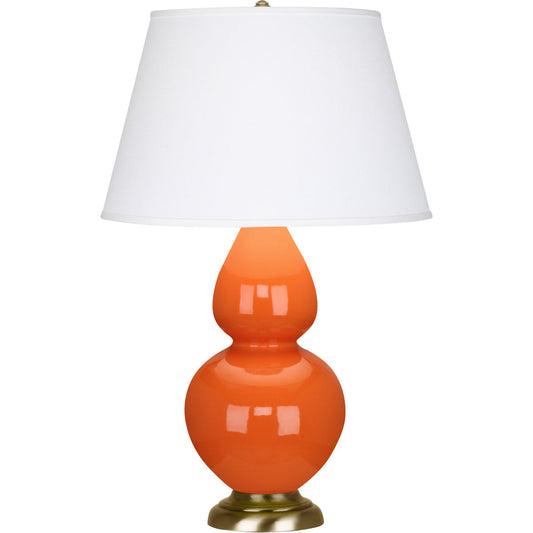 Robert Abbey  Pumpkin Double Gourd Table Lamp in Pumpkin Glazed Ceramic with Antique Natural Brass Finished Accents 1665X