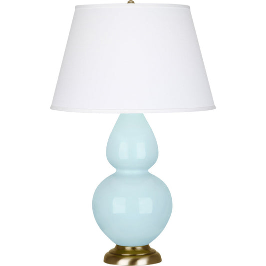 Robert Abbey  Baby Blue Double Gourd Table Lamp in Baby Blue Glazed Ceramic with Antique Natural Brass Finished Accents 1666X